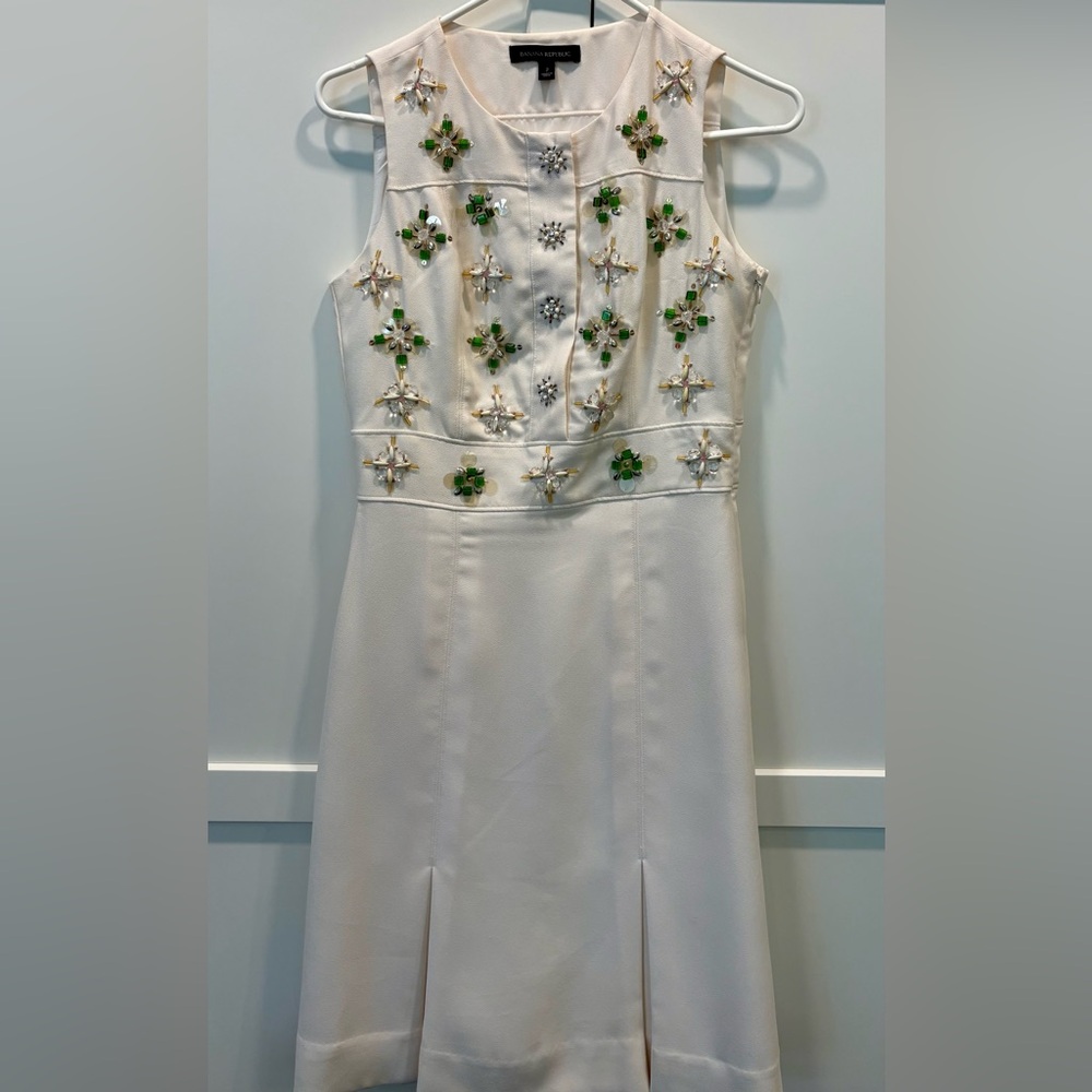 Banana Republic Ivory Jewel Embellished Dress, Size 2